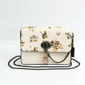 Cream Coach 'Bowery' Floral Chainlink Crossbody Bag